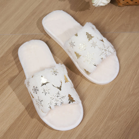 Christmas Plush Slippers Fashion Open-toed Home Slipper Indoor Warm Non-slip Floor Bedroom House Shoes For Couples Women Men Christmas Plush Slippers Fashion Open-toed Home Slipper Indoor Warm Non-slip Floor Bedroom House Shoes For Couples Women Men