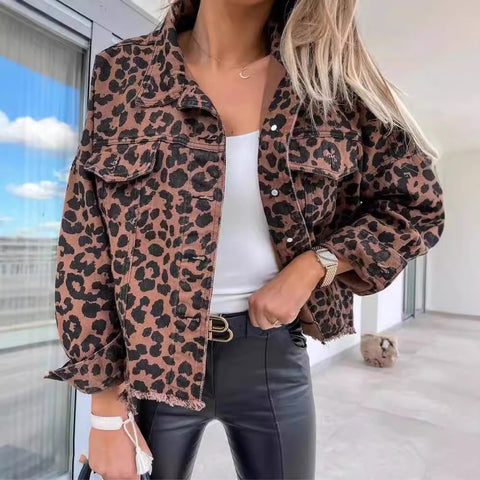 Women's Leopard Print Jacket With Pocket Y2K Fashion Lapel Single-breasted Denim Overcoat Women's Clothing Women's Leopard Print Jacket With Pocket Y2K Fashion Lapel Single-breasted Denim Overcoat Women's Clothing