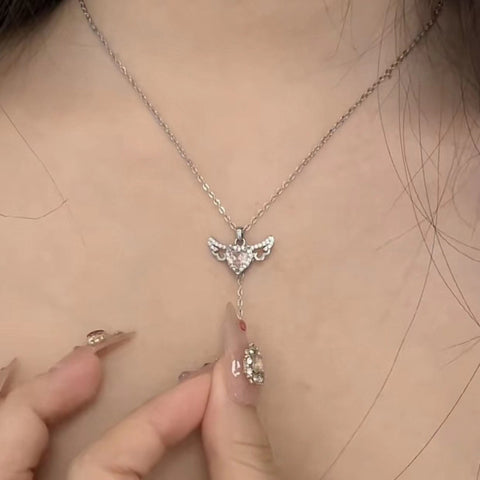 Moving Cupid Heart Angel Wings Tassel Necklace With Crystal Clavicle Chain Women Jewelry Gift Valentine's Day Moving Cupid Heart Angel Wings Tassel Necklace With Crystal Clavicle Chain Women Jewelry Gift Valentine's Day