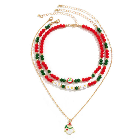 Beaded Women's Necklace Christmas Snowman Gift Imitation Crystal Ornament Beaded Women's Necklace Christmas Snowman Gift Imitation Crystal Ornament