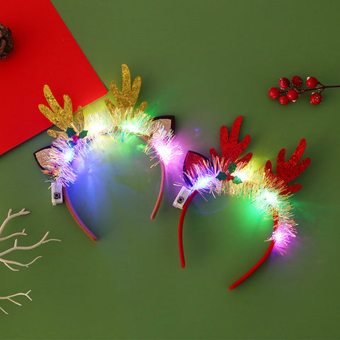 Christmas Hair Band Glowing Headband Xmas Tree Snowflake Hair Band Deer Horn Light Flashing Headwear Merry Christmas Gift Christmas Hair Band Glowing Headband Xmas Tree Snowflake Hair Band Deer Horn Light Flashing Headwear Merry Christmas Gift