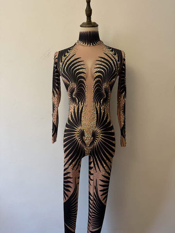 Sultry Halloween Glam - Sexy Black & White Stretch Jumpsuit for Spooktacular Nightclub, Bar, and Costume Dance Party Wear Sultry Halloween Glam - Sexy Black & White Stretch Jumpsuit for Spooktacular Nightclub, Bar, and Costume Dance Party Wear