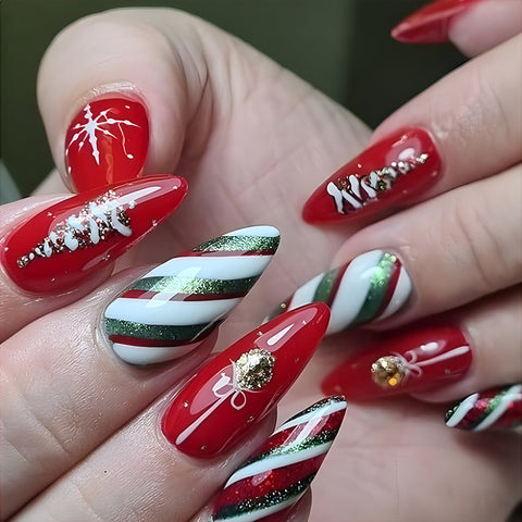 24pcs Christmas False Nails Hat Striped Snowflake Nail Art Stickers For Parties Dances Or Holiday Wear 24pcs Christmas False Nails Hat Striped Snowflake Nail Art Stickers For Parties Dances Or Holiday Wear