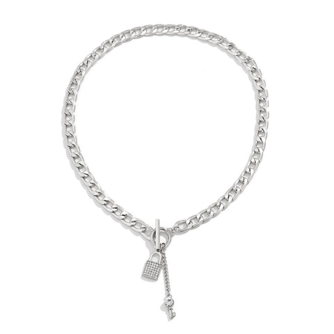 Thick Chain With Shiny Lock And Key Pendant Necklace For Women Trendy Ladies Accessories On The Neck Fashion Jewelry Female Thick Chain With Shiny Lock And Key Pendant Necklace For Women Trendy Ladies Accessories On The Neck Fashion Jewelry Female