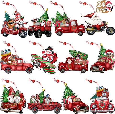 24 PCs Christmas Wooden Hanging Ornaments 24 PCs Christmas Wooden Hanging Ornaments