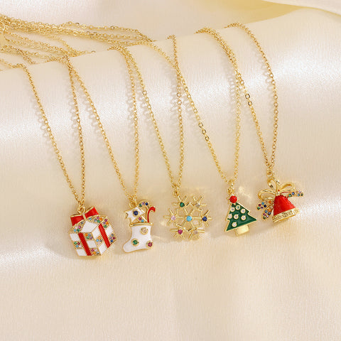 Christmas Tree Santa Claus Elk Snowman Oil-drop Necklace With Colored Rhinestones Ins Festival Clavicle Chain Necklace For Women Jewelry Christmas Tree Santa Claus Elk Snowman Oil-drop Necklace With Colored Rhinestones Ins Festival Clavicle Chain Necklace For Women Jewelry