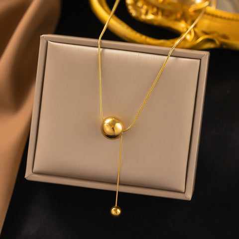Gold Round Ball Titanium Steel Necklace Light Luxury Niche Necklace Gold Round Ball Titanium Steel Necklace Light Luxury Niche Necklace