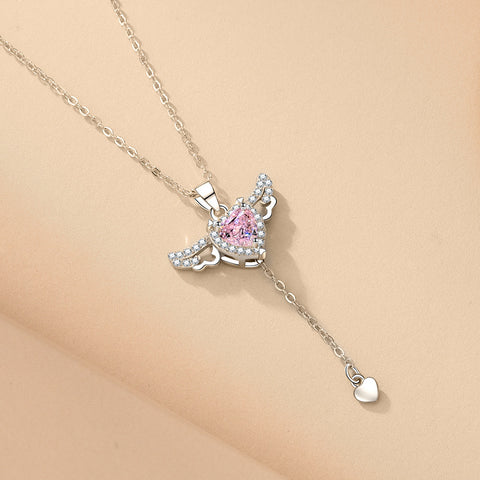 Moving Cupid Heart Angel Wings Tassel Necklace With Crystal Clavicle Chain Women Jewelry Gift Valentine's Day Moving Cupid Heart Angel Wings Tassel Necklace With Crystal Clavicle Chain Women Jewelry Gift Valentine's Day