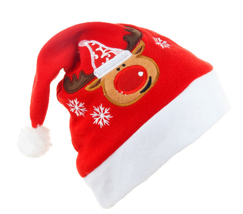 Cartoon Christmas Hat With Elk Santa Claus Embroidery Design Holiday Party Decoration Fuzzy Hat Cartoon Christmas Hat With Elk Santa Claus Embroidery Design Holiday Party Decoration Fuzzy Hat
