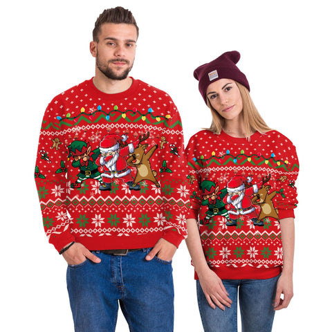Men And Women Digital Printing Christmas Round Neck Sweater Tops Men And Women Digital Printing Christmas Round Neck Sweater Tops