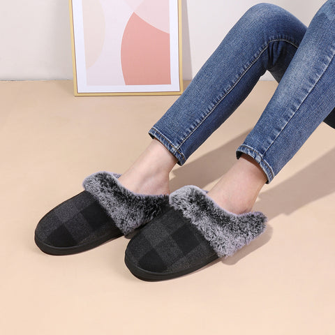 Winter Warm Plaid Plush Slippers Home Indoor Non-slip Bedroom Floor Soft Fuzzy Slipper For Couple Fashion Solid House Shoes Winter Warm Plaid Plush Slippers Home Indoor Non-slip Bedroom Floor Soft Fuzzy Slipper For Couple Fashion Solid House Shoes