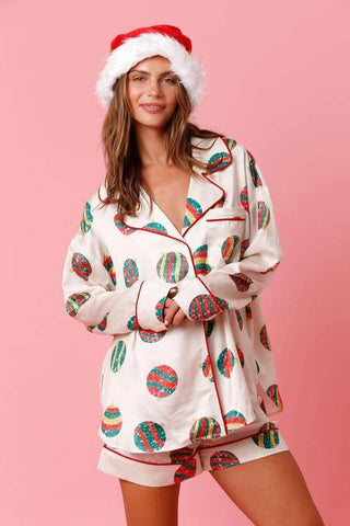 Satin Printed Santa Claus Two-piece Suit Home Satin Printed Santa Claus Two-piece Suit Home