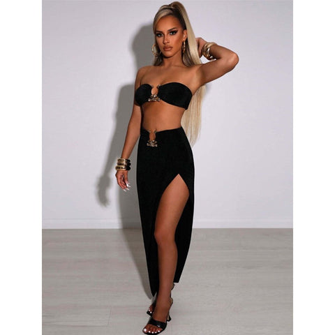 Velvet Sexy Strapless Maxi Dress 2 Pcs Suits Velvet Sexy Strapless Maxi Dress 2 Pcs Suits