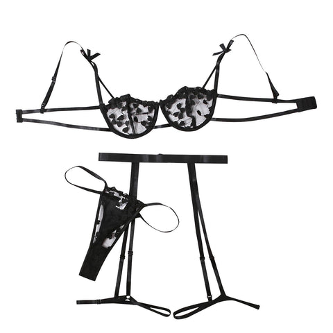 Sexy Black Mesh Lingerie Set with Push-Up Bra and Thong Panties Sexy Black Mesh Lingerie Set with Push-Up Bra and Thong Panties