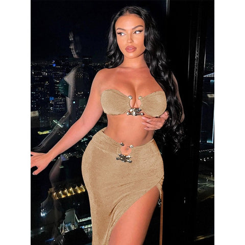 Velvet Sexy Strapless Maxi Dress 2 Pcs Suits Velvet Sexy Strapless Maxi Dress 2 Pcs Suits