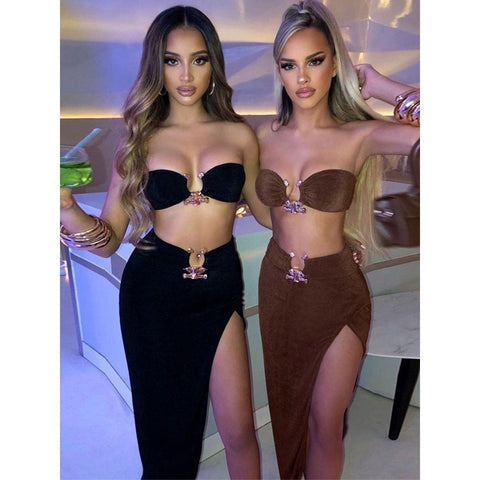 Velvet Sexy Strapless Maxi Dress 2 Pcs Suits Velvet Sexy Strapless Maxi Dress 2 Pcs Suits