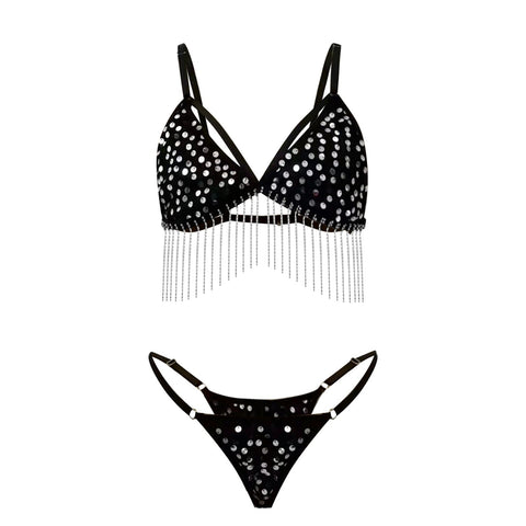 Exotic Sequin Tassel Lingerie Set with Push-Up Bra and Panties Exotic Sequin Tassel Lingerie Set with Push-Up Bra and Panties