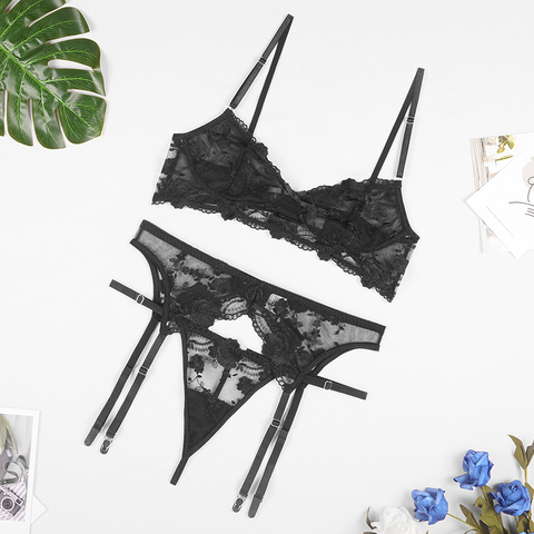 Women's Embroidered Lace Lingerie Set - Deep V Push-Up Bra & Sexy Panties Women's Embroidered Lace Lingerie Set - Deep V Push-Up Bra & Sexy Panties