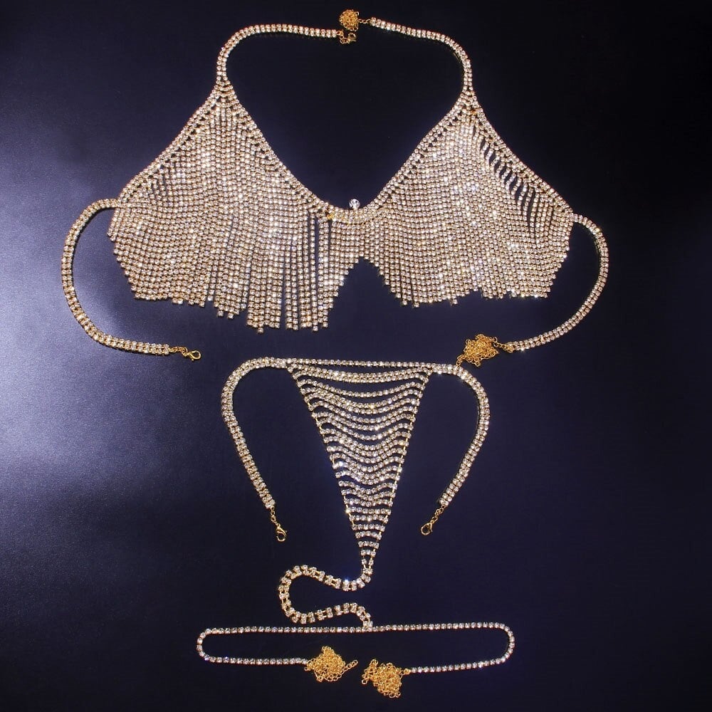 Luxury Lingerie Set, Rhinestone Body Chain, Sexy Crystal Underwear Bra and thong, Beach Bikini - 28Swim Luxury Lingerie Set, Rhinestone Body Chain, Sexy Crystal Underwear Bra and thong, Beach Bikini - 28Swim