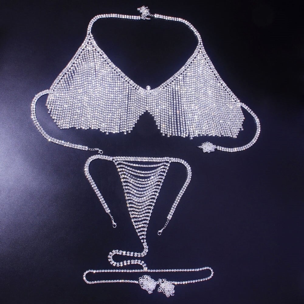 Luxury Lingerie Set, Rhinestone Body Chain, Sexy Crystal Underwear Bra and thong, Beach Bikini - 28Swim Luxury Lingerie Set, Rhinestone Body Chain, Sexy Crystal Underwear Bra and thong, Beach Bikini - 28Swim