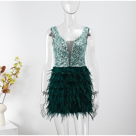 Sequin Feathers Mini Skirt Dress: A Glamorous and Luxurious Choice for 2023 Sequin Feathers Mini Skirt Dress: A Glamorous and Luxurious Choice for 2023