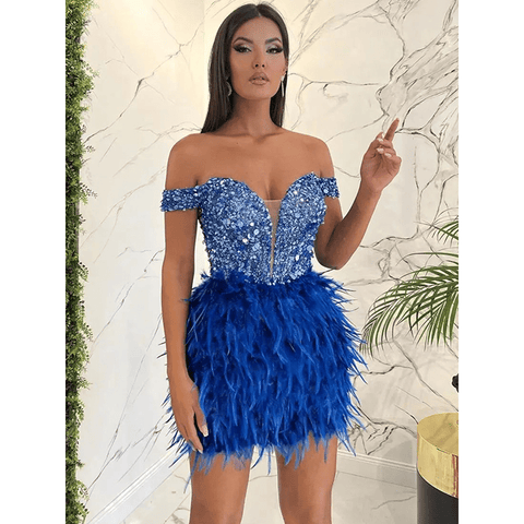 Sequin Feathers Mini Skirt Dress: A Glamorous and Luxurious Choice for 2023 Sequin Feathers Mini Skirt Dress: A Glamorous and Luxurious Choice for 2023