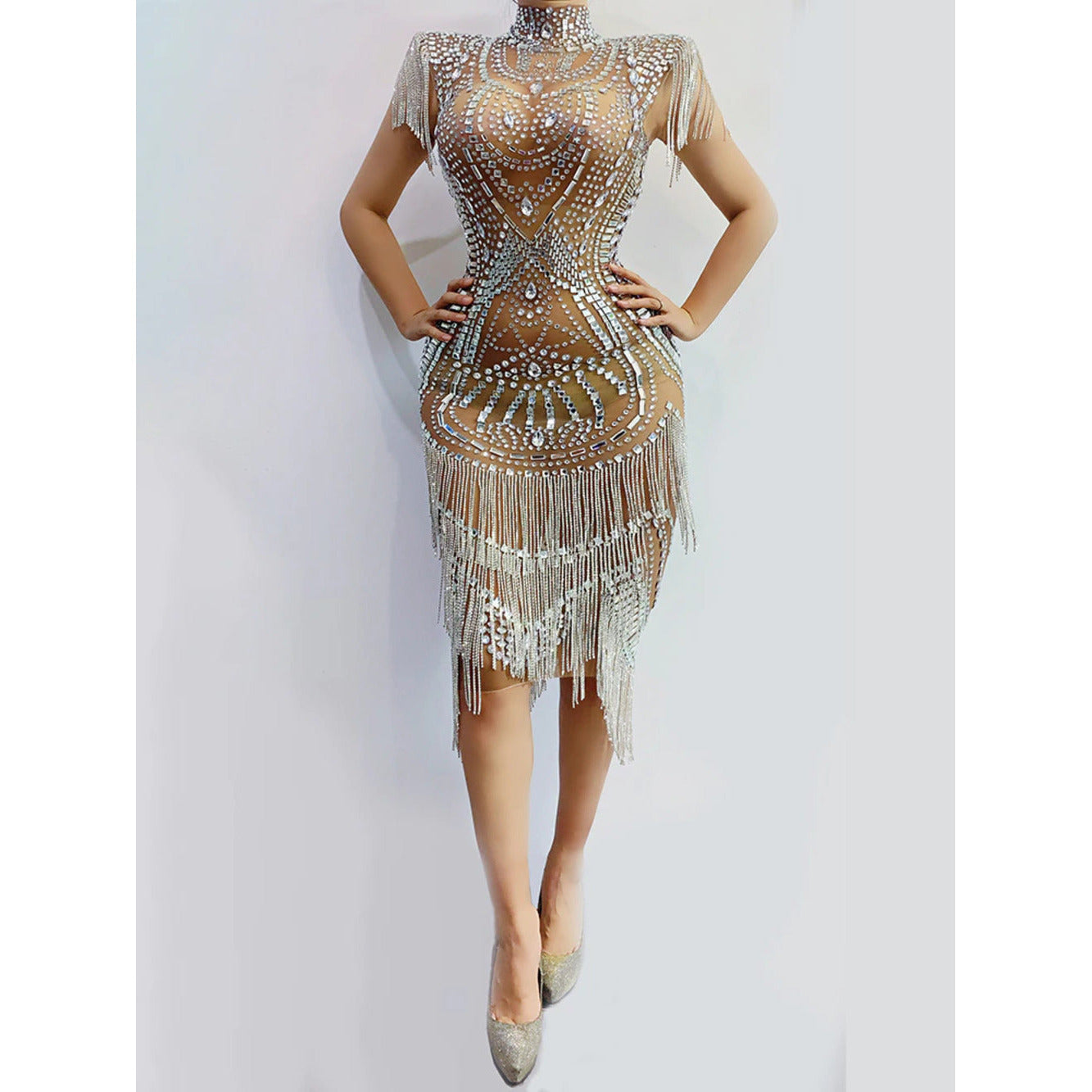 Pure Handmade Dress, Gold Tassel Beading Sleeveless Big Stone Sexy Evening Dresses, Luxury Evening Glows, 2022 - 28Swim Pure Handmade Dress, Gold Tassel Beading Sleeveless Big Stone Sexy Evening Dresses, Luxury Evening Glows, 2022 - 28Swim