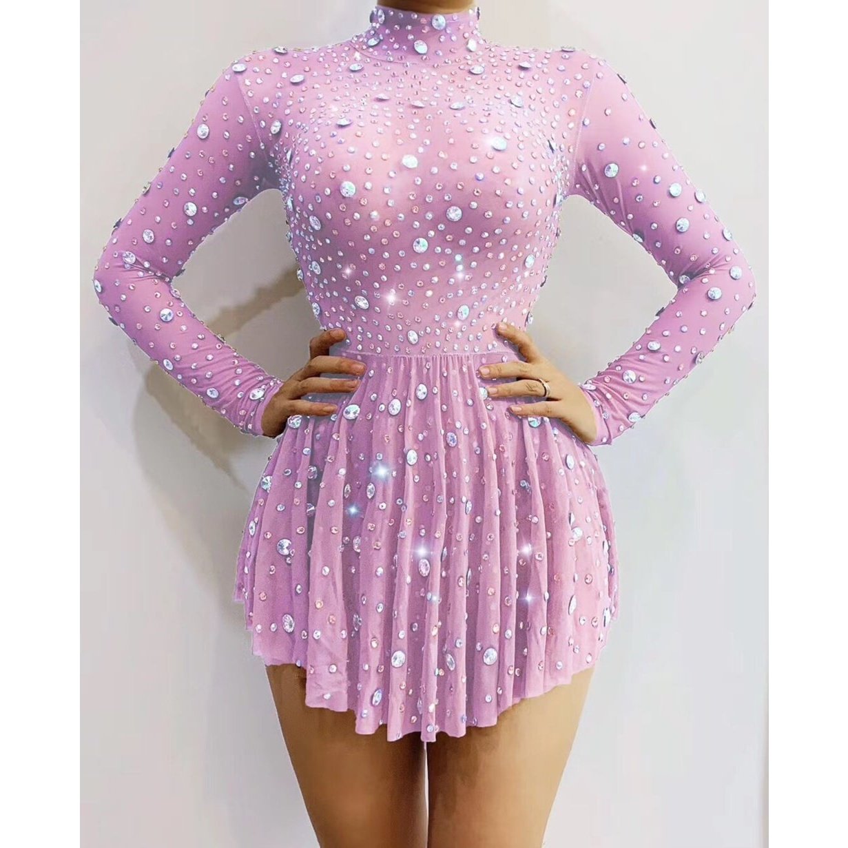 Rhinestones Long Sleeve Mini Dress, Birthday Celebration Party Outfit, 2022 - 28Swim Rhinestones Long Sleeve Mini Dress, Birthday Celebration Party Outfit, 2022 - 28Swim