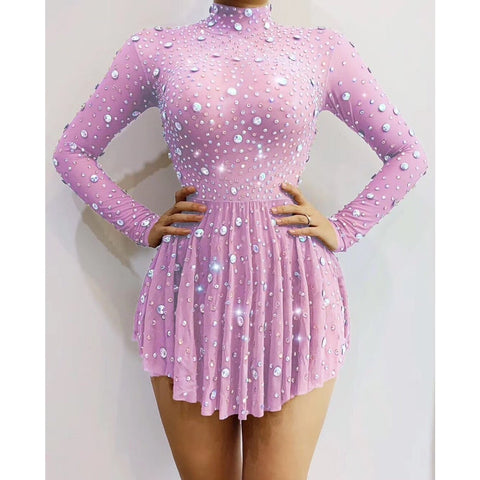 Rhinestones Long Sleeve Mini Dress, Birthday Celebration Party Outfit, 2022 - 28Swim Rhinestones Long Sleeve Mini Dress, Birthday Celebration Party Outfit, 2022 - 28Swim