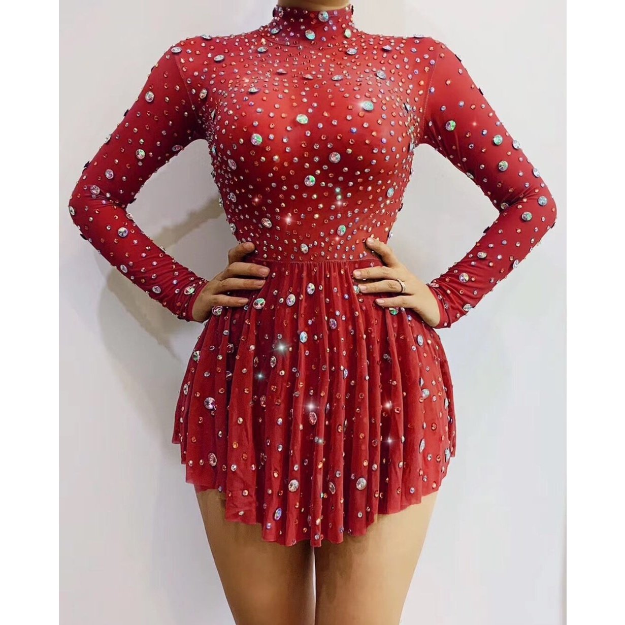 Rhinestones Long Sleeve Mini Dress, Birthday Celebration Party Outfit, 2022 - 28Swim Rhinestones Long Sleeve Mini Dress, Birthday Celebration Party Outfit, 2022 - 28Swim