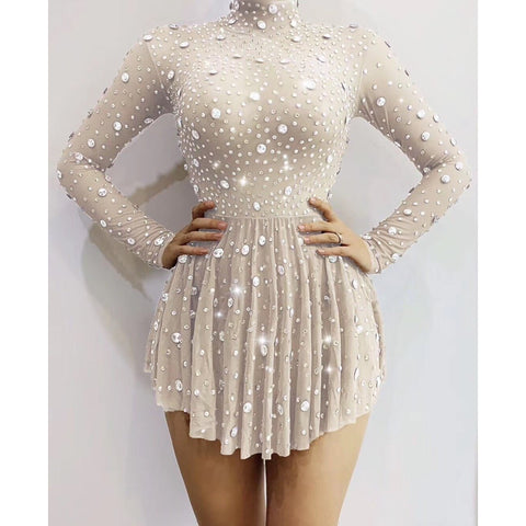 Rhinestones Long Sleeve Mini Dress, Birthday Celebration Party Outfit, 2022 - 28Swim Rhinestones Long Sleeve Mini Dress, Birthday Celebration Party Outfit, 2022 - 28Swim
