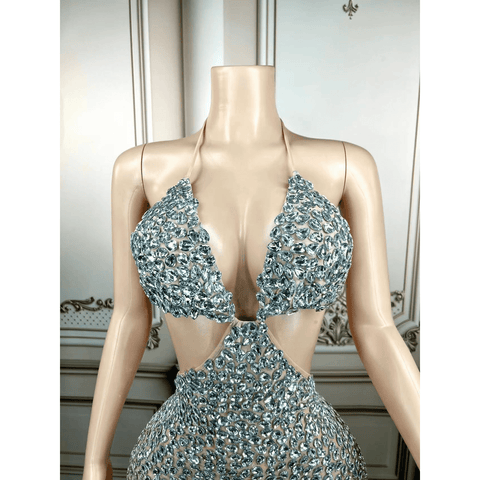 Full Silver Big Rhinestones Bright Bra MINI Dress for Every Birthday Celebrate Performance Full Silver Big Rhinestones Bright Bra MINI Dress for Every Birthday Celebrate Performance