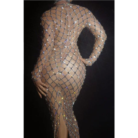 Luxury Silver Rhinestones Crystal Long Dress, Prom Party Dress, Women Birthday Celebration Dress - 28Swim Luxury Silver Rhinestones Crystal Long Dress, Prom Party Dress, Women Birthday Celebration Dress - 28Swim