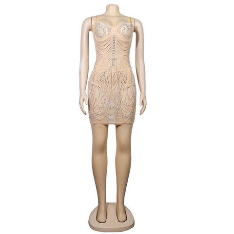 Chic Rhinestone Tassel Mini Dress - Women's Sexy Strap Bodycon Clubwear Chic Rhinestone Tassel Mini Dress - Women's Sexy Strap Bodycon Clubwear