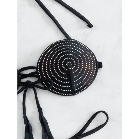 Luxury Rhinestone Halter Bikini - Black Lace-Up Micro Swimsuit for Women Luxury Rhinestone Halter Bikini - Black Lace-Up Micro Swimsuit for Women