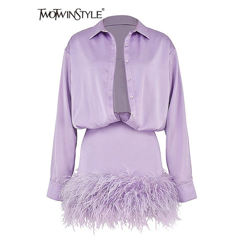 Long Sleeve Mini Dress: High Waist Feathers & Solid Color - Spring Style Long Sleeve Mini Dress: High Waist Feathers & Solid Color - Spring Style