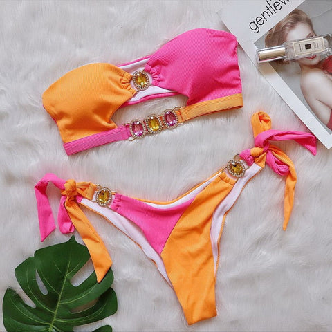 Luxury Cameo Push-Up Bikini Set - Rhinestone-Embellished Bandeau Swimsuit for Women Luxury Cameo Push-Up Bikini Set - Rhinestone-Embellished Bandeau Swimsuit for Women