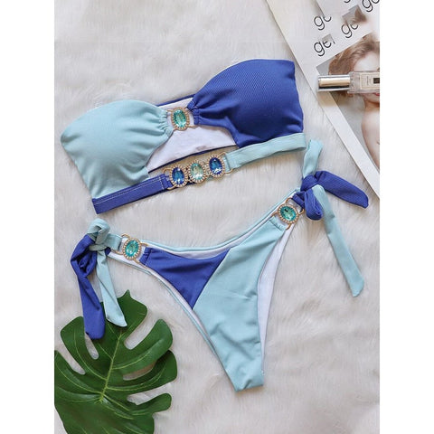 Luxury Cameo Push-Up Bikini Set - Rhinestone-Embellished Bandeau Swimsuit for Women Luxury Cameo Push-Up Bikini Set - Rhinestone-Embellished Bandeau Swimsuit for Women
