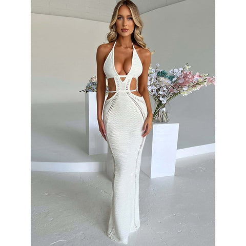 Sleeveless Halter Lace-Up Dress - Sexy Backless Slim Fit for Prom & Vacation Sleeveless Halter Lace-Up Dress - Sexy Backless Slim Fit for Prom & Vacation