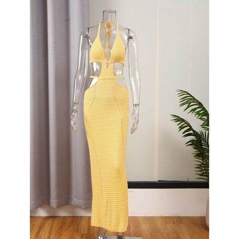 Sleeveless Halter Lace-Up Dress - Sexy Backless Slim Fit for Prom & Vacation Sleeveless Halter Lace-Up Dress - Sexy Backless Slim Fit for Prom & Vacation