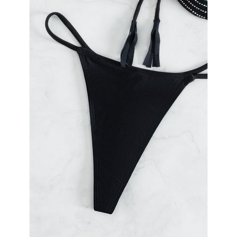 Luxury Rhinestone Halter Bikini - Black Lace-Up Micro Swimsuit for Women Luxury Rhinestone Halter Bikini - Black Lace-Up Micro Swimsuit for Women