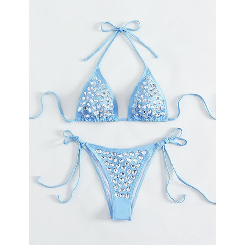 Rhinestone Halter Bikini - Sexy Brazilian Triangle Swimwear with Tie-Side Detail Rhinestone Halter Bikini - Sexy Brazilian Triangle Swimwear with Tie-Side Detail