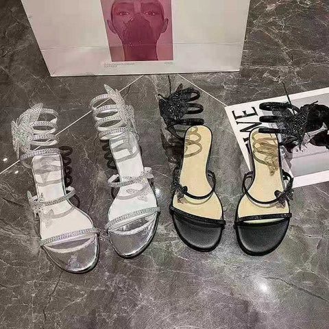 Crystal Snake & Butterfly Sandals - Chic Summer Flats for Women and Students Crystal Snake & Butterfly Sandals - Chic Summer Flats for Women and Students