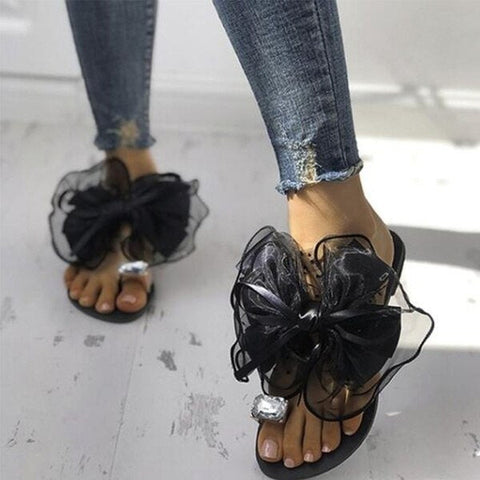 Chic Bowtie Lace Floral Slippers - Crystal-Embellished Women's Beach Flats up to Size 42 Chic Bowtie Lace Floral Slippers - Crystal-Embellished Women's Beach Flats up to Size 42