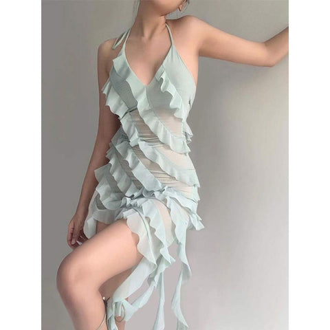 Strapless Ruffle Tassel Dress - Sexy Slim Waist Wrap for Summer Street Style Strapless Ruffle Tassel Dress - Sexy Slim Waist Wrap for Summer Street Style