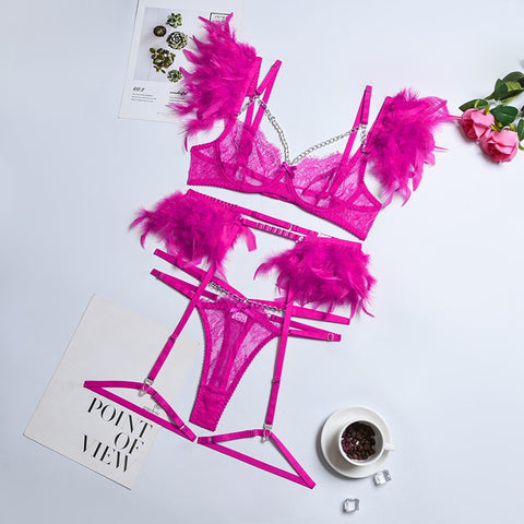 Luxury French Lace Lingerie Set - Bra, Thong, Garter Belt - Erotic & Transparent Luxury French Lace Lingerie Set - Bra, Thong, Garter Belt - Erotic & Transparent