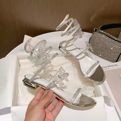 Crystal Snake & Butterfly Sandals - Chic Summer Flats for Women and Students Crystal Snake & Butterfly Sandals - Chic Summer Flats for Women and Students