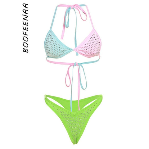 Sexy Colorblock Rhinestone Bikini: 2-Piece Micro Thong Bathing Suit for Women Sexy Colorblock Rhinestone Bikini: 2-Piece Micro Thong Bathing Suit for Women
