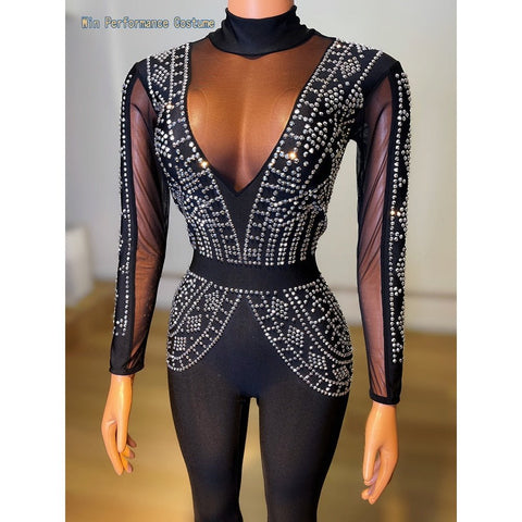 Stones Mirror Jumpsuit - Sexy Evening Wear for Birthdays & Singer Shows Stones Mirror Jumpsuit - Sexy Evening Wear for Birthdays & Singer Shows