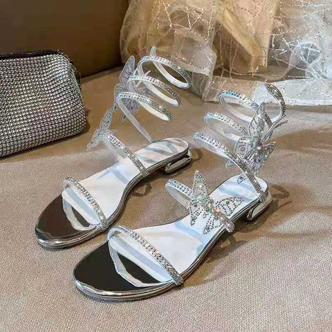 Crystal Snake & Butterfly Sandals - Chic Summer Flats for Women and Students Crystal Snake & Butterfly Sandals - Chic Summer Flats for Women and Students